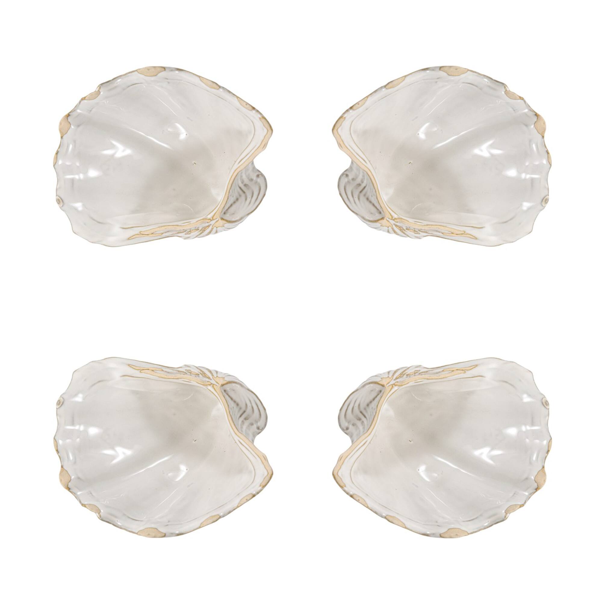 Hello Honey® 8" White Reactive Crackle Glaze Stoneware Shell Plates, 4ct.